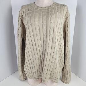 Argyle Womens 2X Cable Knit Sweater Tan Beige 100% Cotton Pullover Crew Neck NWT